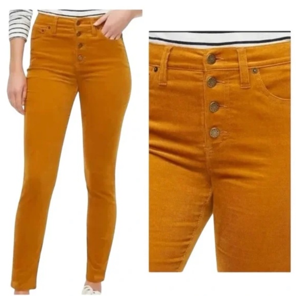 J. Crew 9" High Rise Skinny Corduroy 28 Pants Jeans Button Fly Burnt Orange - Picture 1 of 11